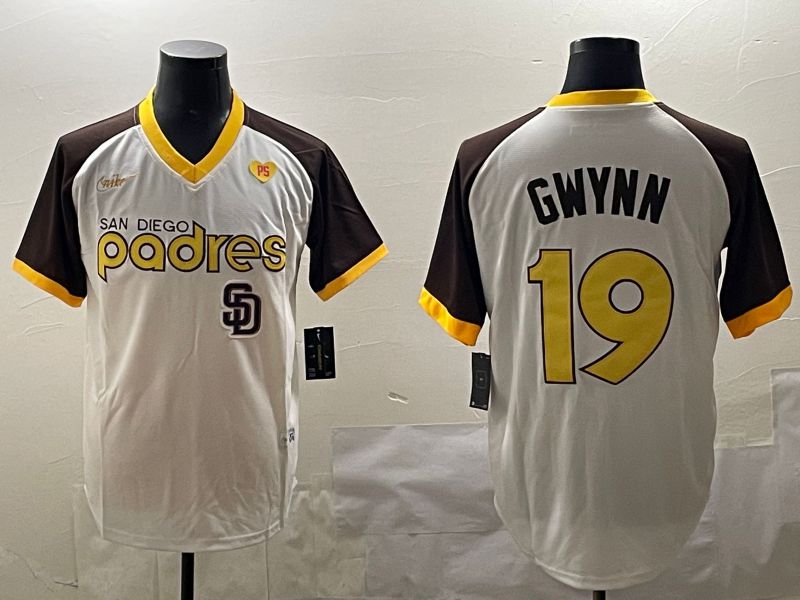 Men San Diego Padres #19 Gwynn White Throwback Game 2025 Nike MLB Jersey style 4